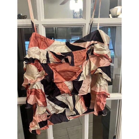 Theory Camisole Tank Pink Black Ruffle Size Large Nwt Rtl $195. U - Picture 1 of 8